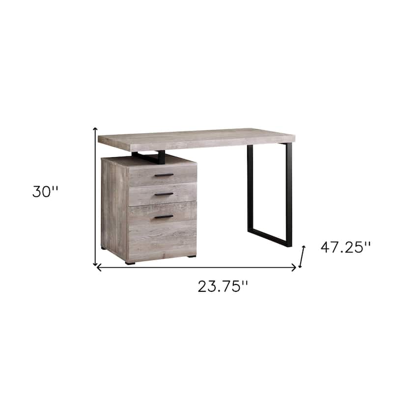 Wood Computer Desk with Drawers and Metal Pedestal Base