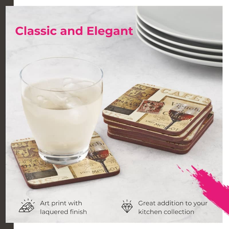 Pimpernel Set of 6 The French Cellar Coasters - 4 Inches Sq.