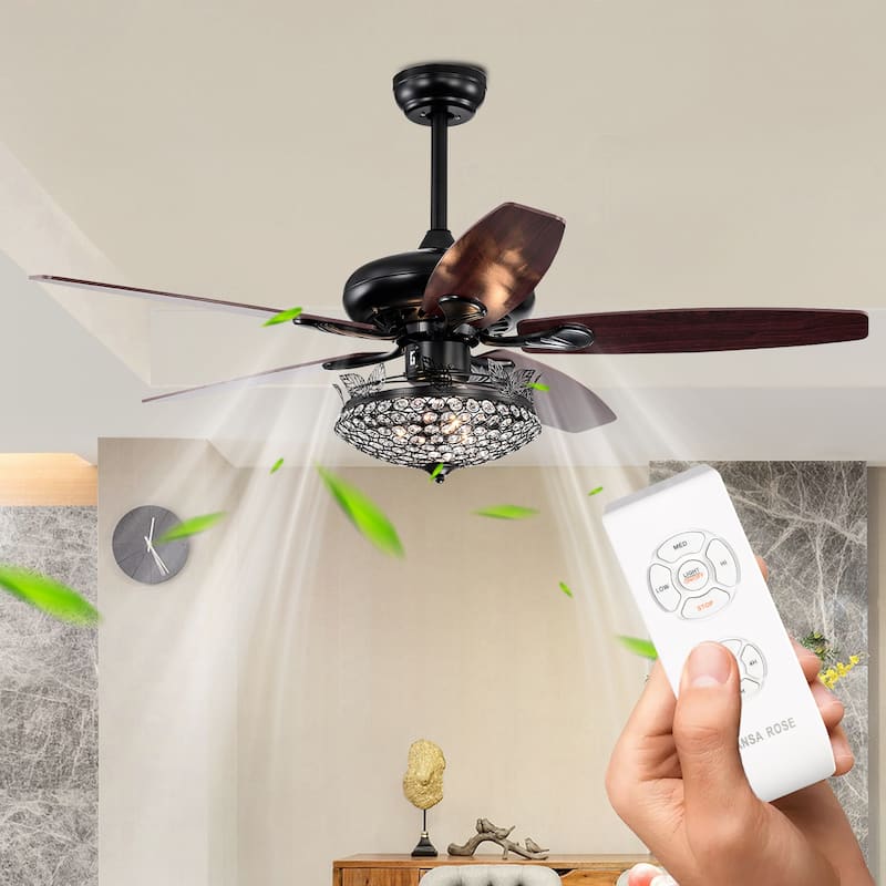 52'' Crystal Modern Ceiling Fan with Remote,Black