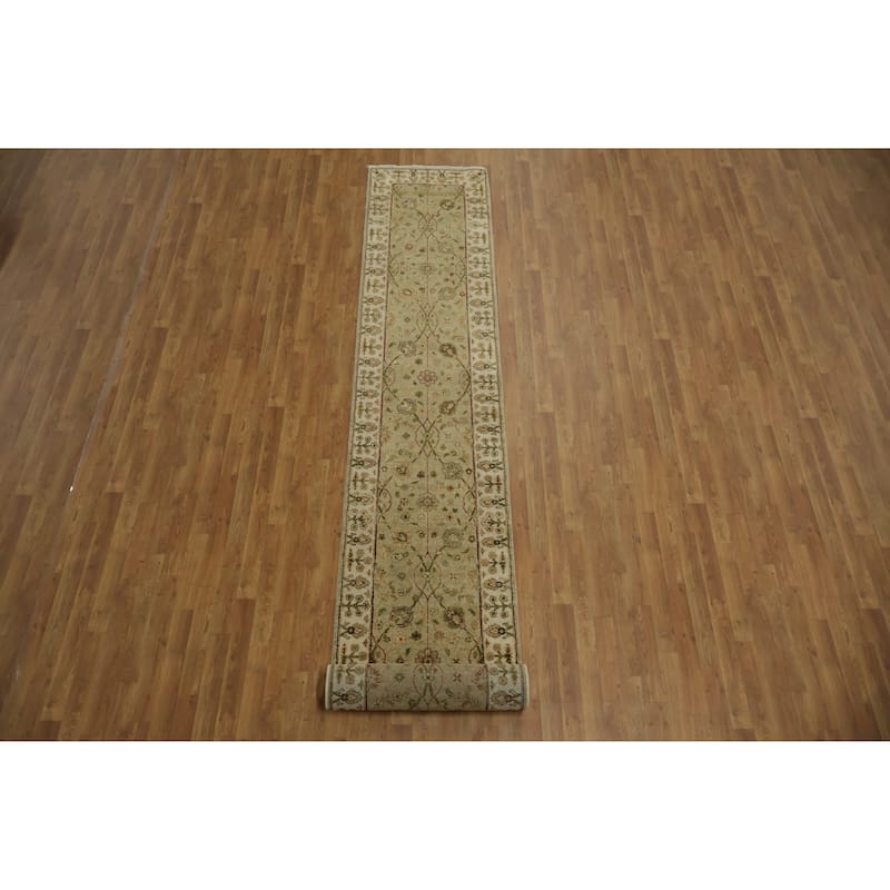 Hand Knotted Oriental 100% Wool Carpet Traditional All-Over Green Ziegler Runner Rug - 15' 8'' X 2' 6''