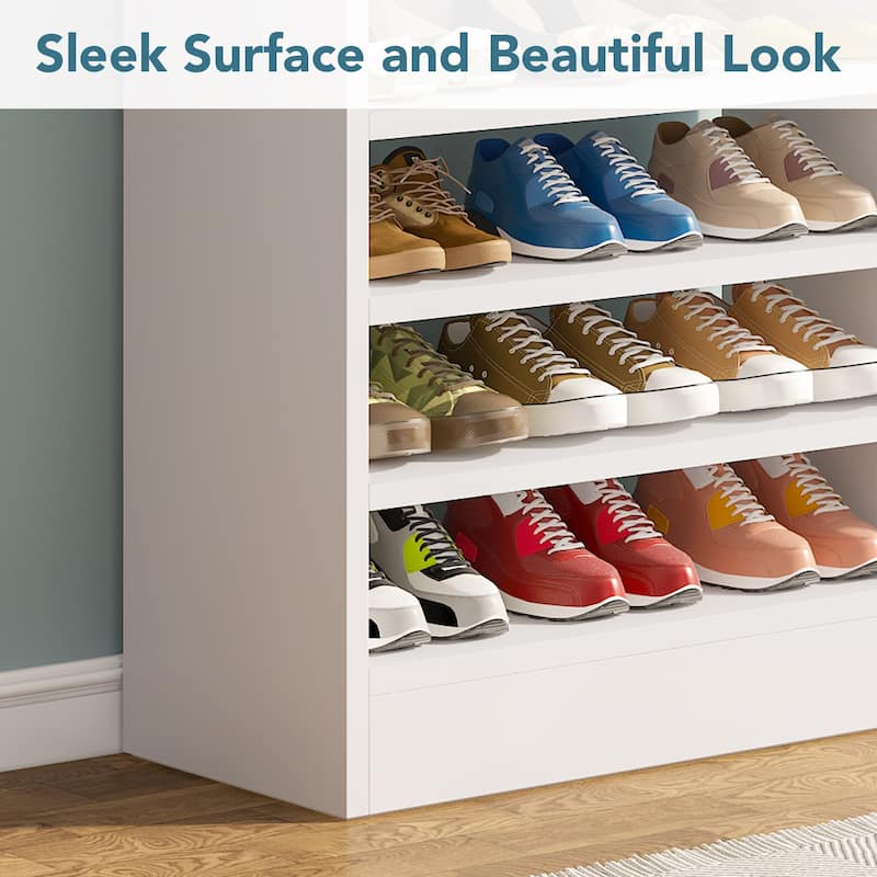 8-Tier Shoe Cabinet for Entryway, Modern White Shoe Shelf Shoes Rack Organizer, Wooden Shoe Storage Cabinet for Hallway Closet