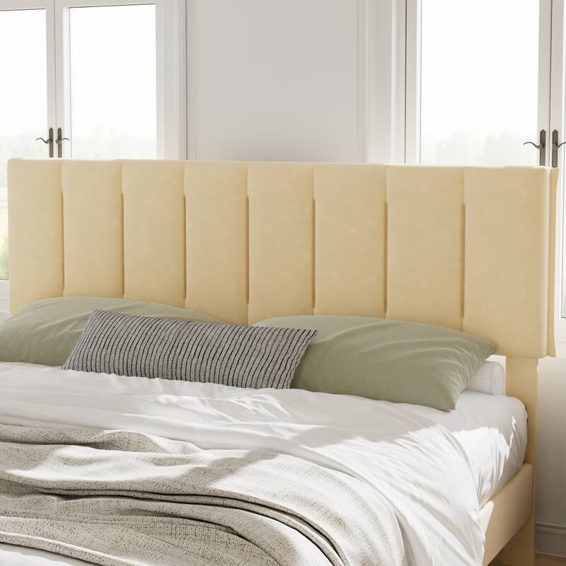 Javlergo Adjustable Height King Bed Upholstered Platform Bed 7.9" Underbed Storage No Box Spring Required Center Support Leg