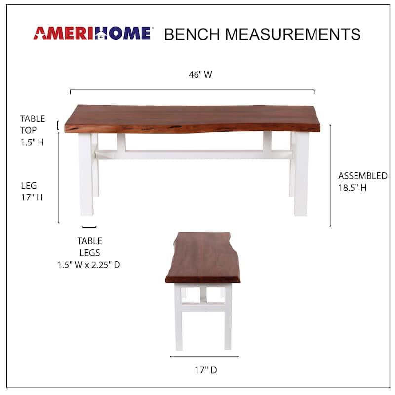 Acacia Live Edge 46 inch Bench - White - 17"Wx46"Lx18.5"H