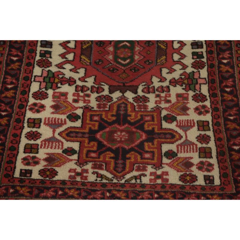 Hand Knotted Oriental 100% Wool Carpet Traditional Tribal Beige & Ivories Gharajeh Runner Rug - 11' 4'' X 2' 2''