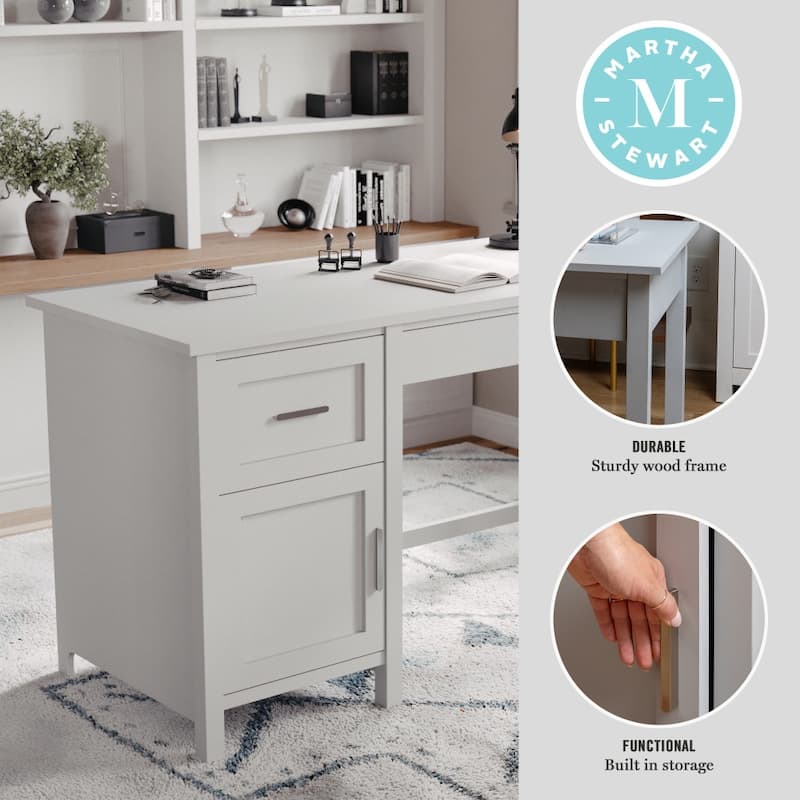 Martha Stewart Shaker Style Wood Home Office Desk with Storage Cabinet and 2 Drawers