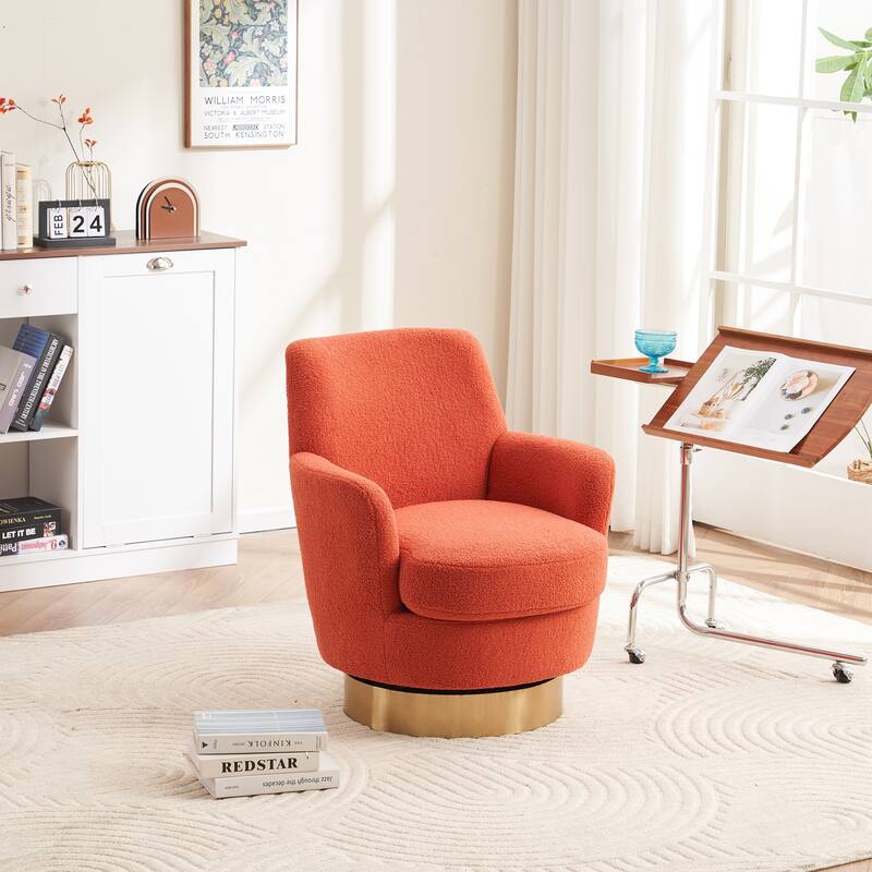 Swivel Accent Chairs Armchair for Living Room, Reading Chairs , Round Barrel Chairs with Gold Stainless Steel Base