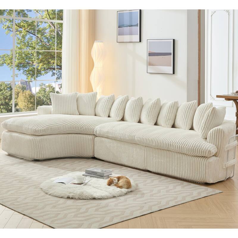 127" Modular Sectional Upholstered Sofa, L Shaped Couch with 10 Pillows, Modern Curved Couches with Left Chaise Lounge