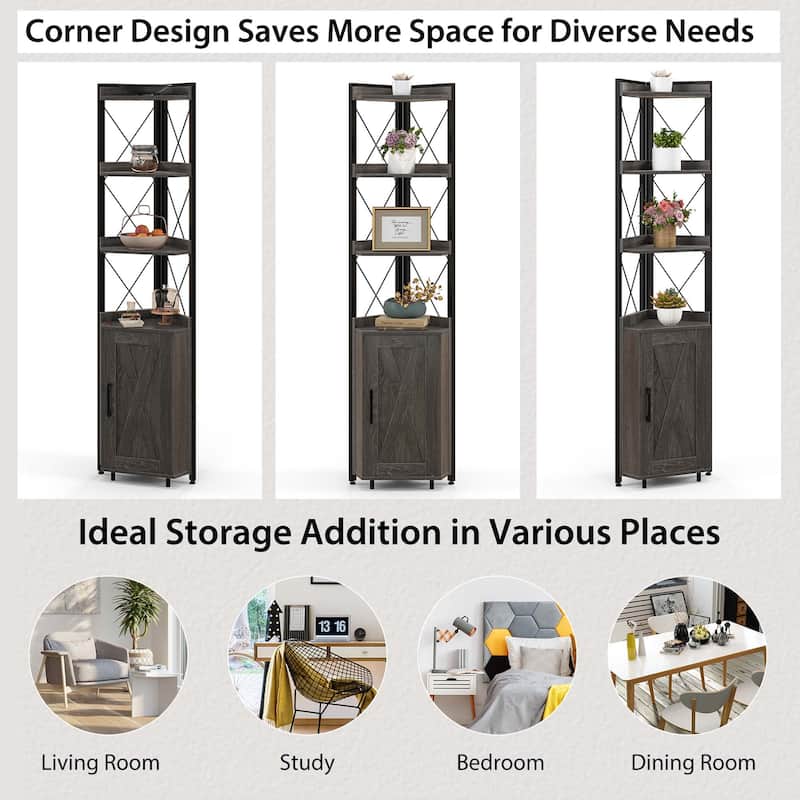 Costway 6-Tier Corner Bookshelf with 5-Level Adjustable Shelf & - 19'' x 12.5'' x 71'' (L x W x H)