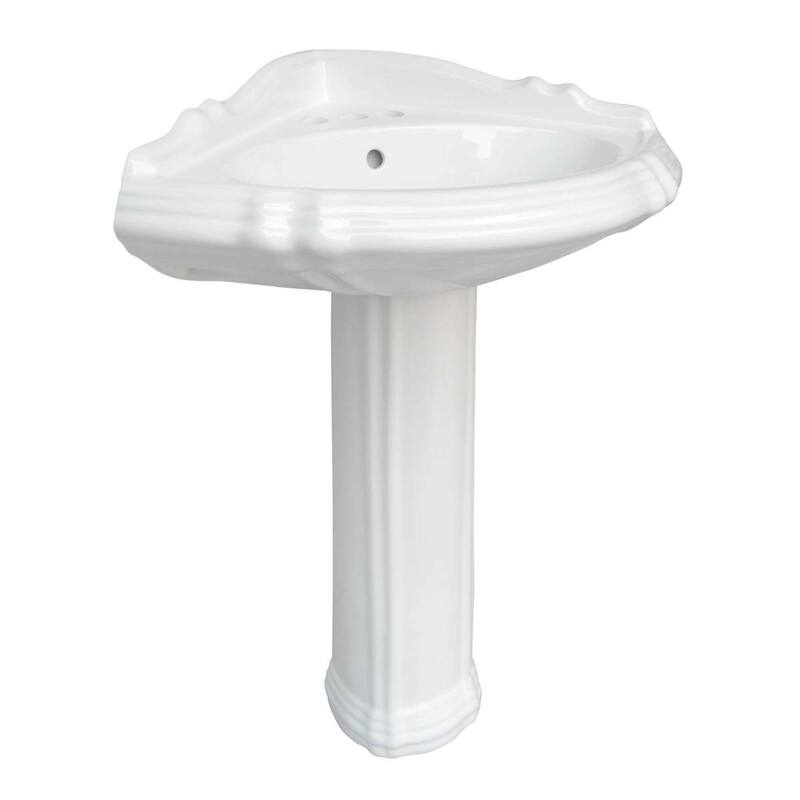 Sheffield White Corner Pedestal Sink 26 in. Porcelain Sink with 4 in. Black Centerset Faucet and Sink Drain