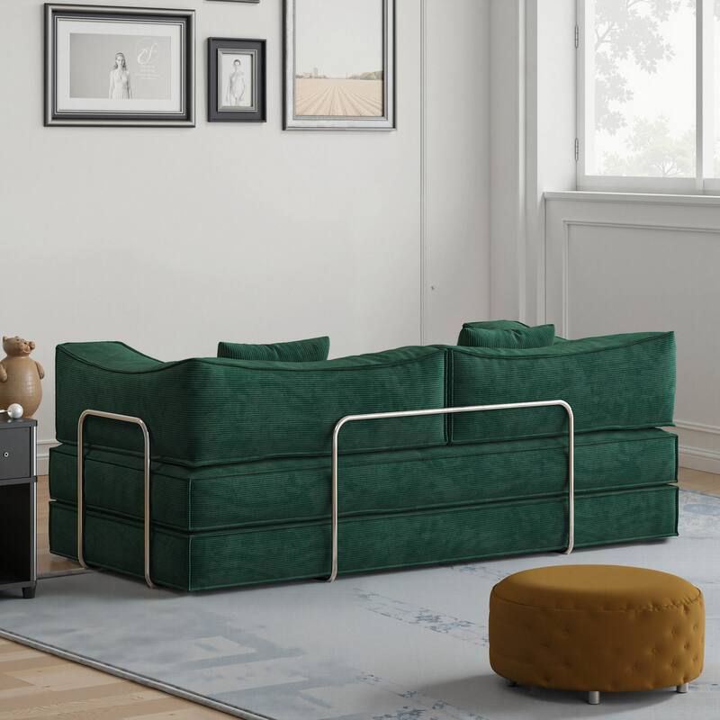 78.8 inch Modular Convertible Sofa Bed, Green Foam Sofa for Living Room and Bedroom