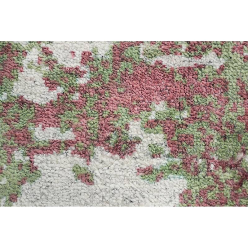 Hand Knotted Oriental Viscose Silk Carpet Modern All-Over Green Abstract Area Rug - 4' 0'' X 2' 0''