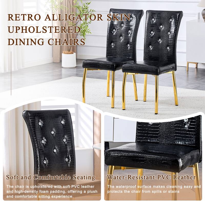 Set of 4, Retro alligator skin Upholstered dining chairs,with Crystal buckle design and Faux Leather design