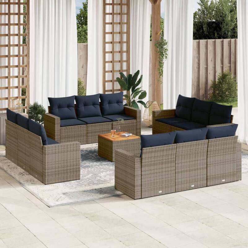 vidaXL Patio Sofa Set with Cushions Outdoor Furniture 13 Piece Poly Rattan - 25.8x 24.4x 27.2 - Grey