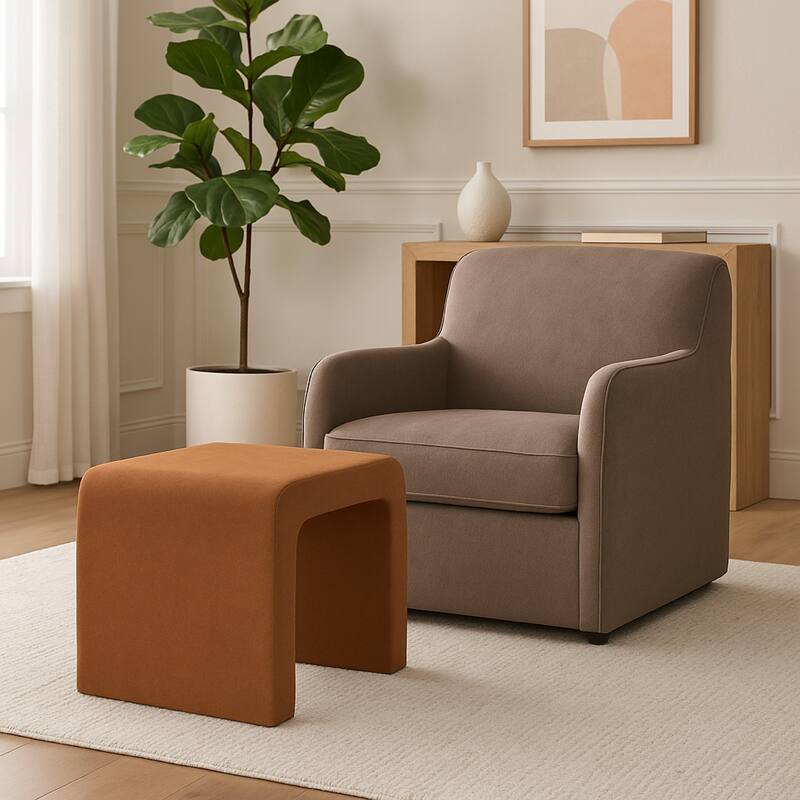 Ari Ottoman Footstool, Arc Shape with Rust Orange Velvet, 22 Inch