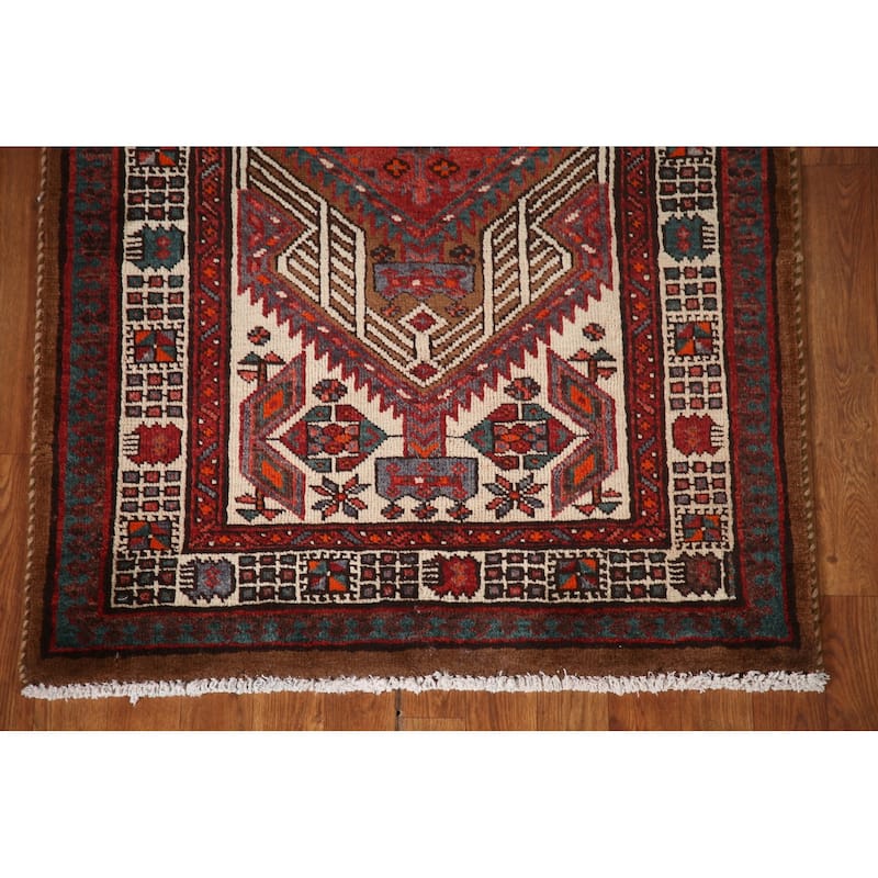 Ardebil Persian Vintage Runner Rug Hallway Handmade Wool Carpet - 3'2"x 11'5"