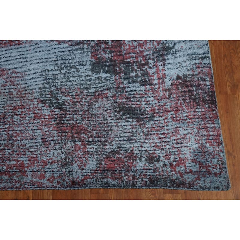 All-Over Blue Abstract Modern Area Rug Handmade Wool Carpet - 8'3" x 11'11"