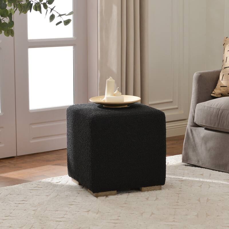 KINWELL 18.5" W Square Boucle Upholstered Ottoman Entryway Footstool