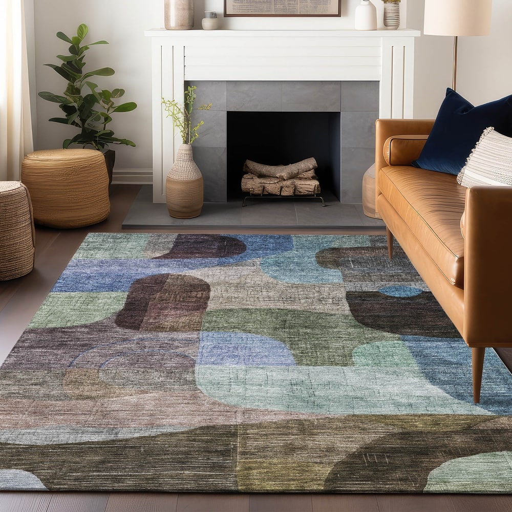 Machine Washable Indoor/ Outdoor Abstract Contemporary Chantille Rug