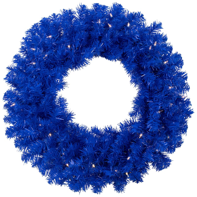 Pre-Lit Artificial Pine Christmas Wreath - 24" - Royal Blue - Clear Lights