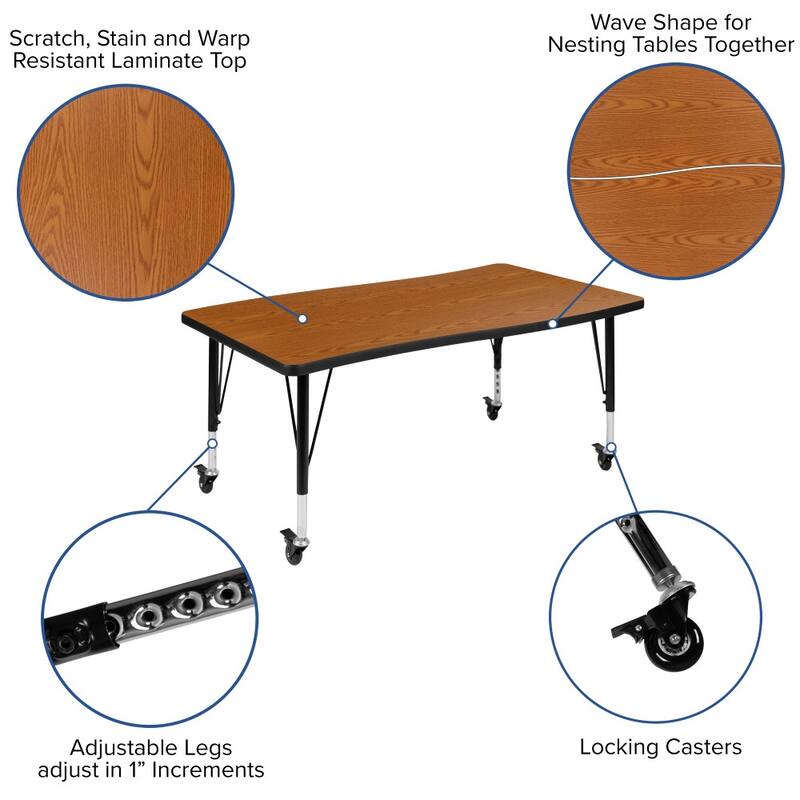 Mobile 28"Wx47.5"L Wave Collaborative Grey Kids Adjustable Activity Table