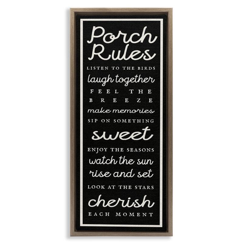 Stupell Porch Rules on Black Framed Floater Canvas Wall Art Design By Lil' Rue - 15 x 31 - Brown