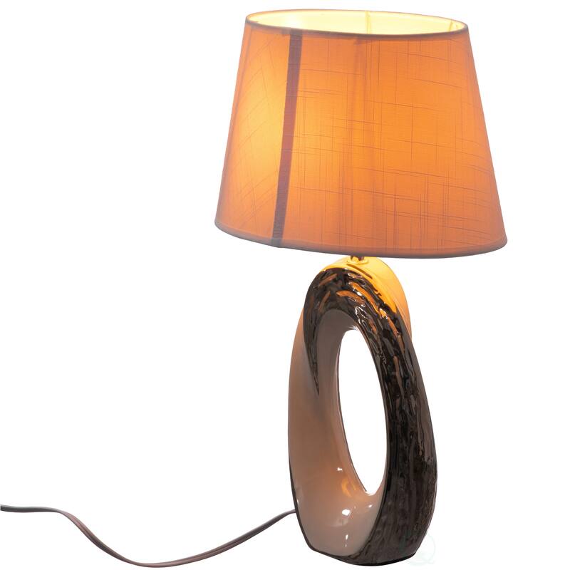 19" Decorative Ceramic Table Lamp, with Silver and White Oval Stand and White Cotton Lampshade