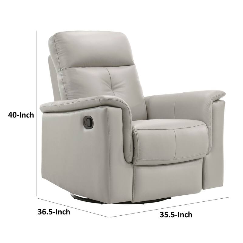 Briz Manual Swivel Recliner Chair, Top Grain Leather Silver Gray