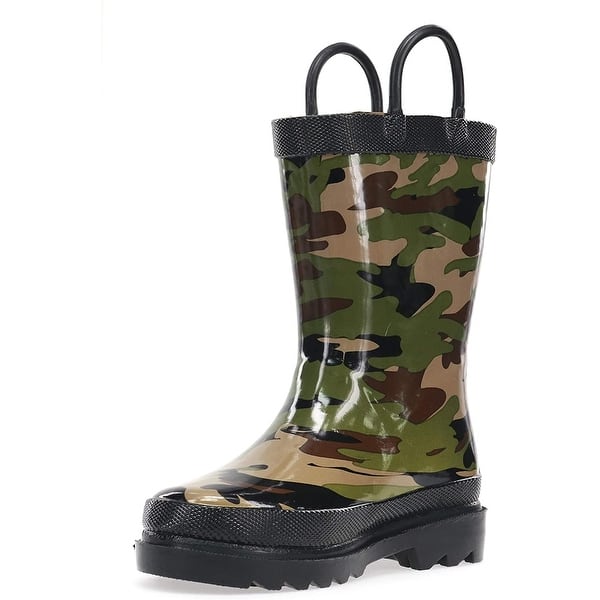 Western Chief Boys Waterproof Printed Rain Boot with Easy Pull On Handles