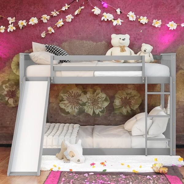 slide 2 of 18, Full over Full Bunk Bed with Slide and Ladder in Grey, Easy Assembly Gray