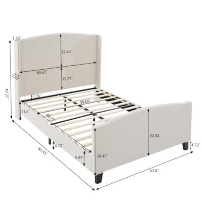 Upholstered Teddy Velvet 49.21" High Headboard Queen Size Bed Frame with 27.17" High Footboard