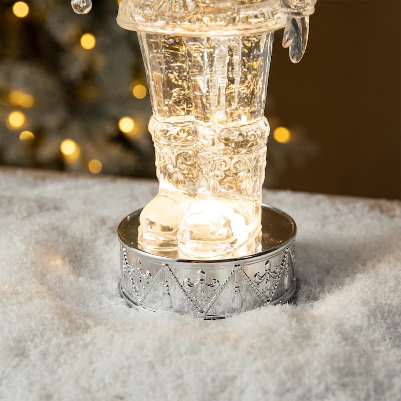 Glitzhome 12.5"H Lighted Swirling Crystal Nutcracker Figurine Snow Waterglobe - LED Snow Globe