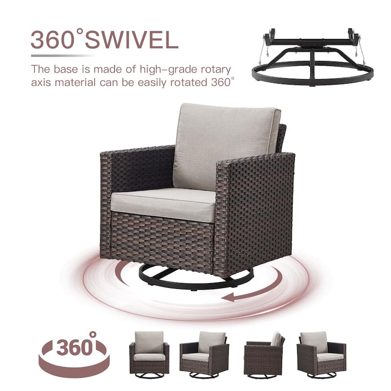Patio Sofa 2 Swivel Chairs Ottomans and Fire Table Brown-Beige - Brown