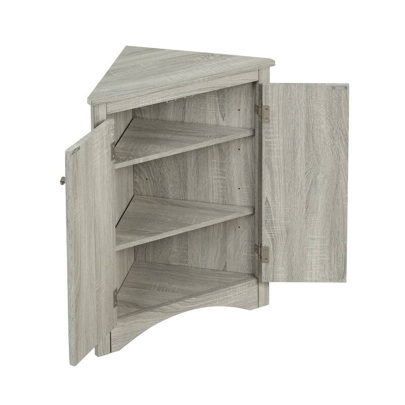 Triangle Bathroom Storage Cabinet with Adjustable Shelves, Freestanding Floor Cabinet for Home Kitchen