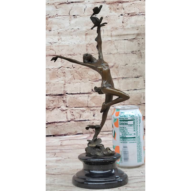 Girl Dancing With Birds Bronze Metal Statue Sculpture Original Art Marble Base