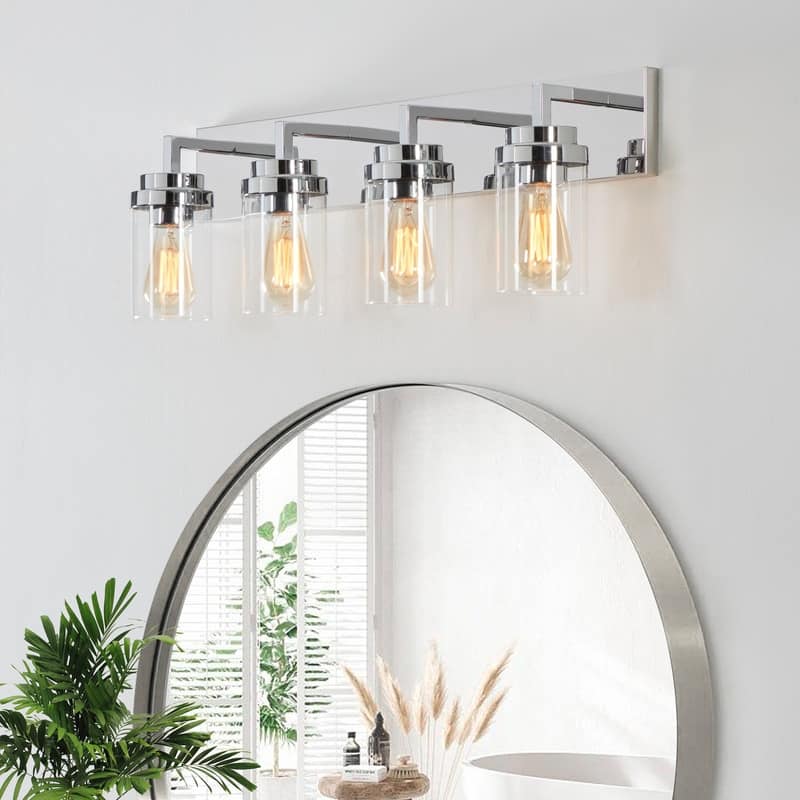 KAWOTI 4 Light Bathroom Vanity Light with Clear Glass Shade - Chrome
