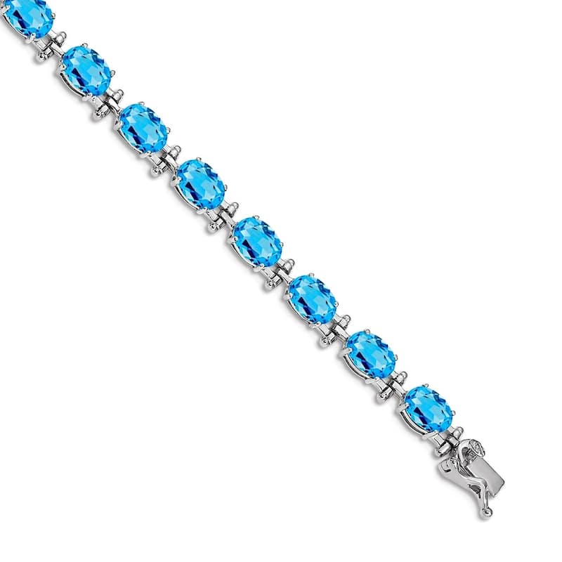 Curata 14k Yellow or White Gold 7" 7x5mm Oval Genuine Gemstones Classic Bracelet - Topaz - White - Topaz