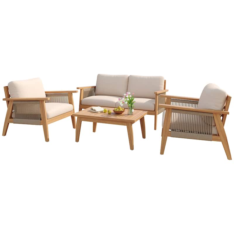Christopher Knight Home - Riley Outdoor 4-piece Acacia Wood and Rope Sectional Patio Sofa Set