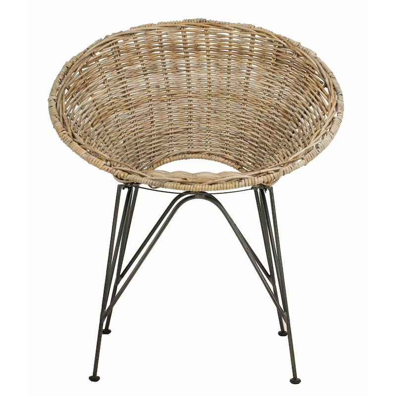 SAFAVIEH Musema Grey Wash / Dark Steel Rattan Accent Chair - 31.9" x 28" x 24" - Grey Wash/Dark Steel