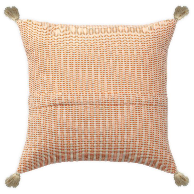 Transitional Striped Square Throw Pillow with Tassels - 18" - Orange