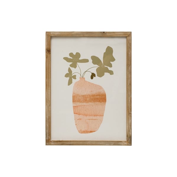 slide 2 of 3, Wood Framed Flowers in Vase Wall Art with Glass Cover Wood - 11.8"L x 0.8"W x 15.8"H - Brown