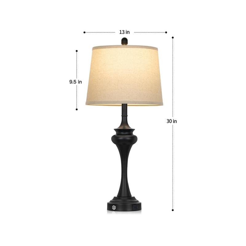 30'' Modern Table Lamps with USB & Type-C Ports, Oatmeal Fabric Shade & Metal Base (Set of 2)