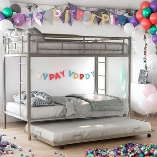 Twin Over Twin Bunk Bed With Trundle,Two Ladders,Metal Frame for Home
