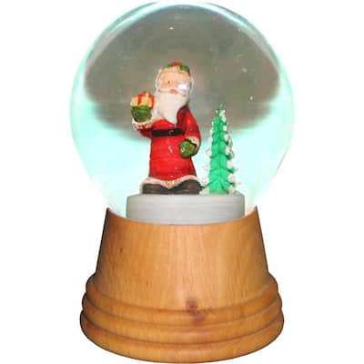 5" Brown, Green Red Perzy Snow Globe - Medium Santa Tree Wooden Base