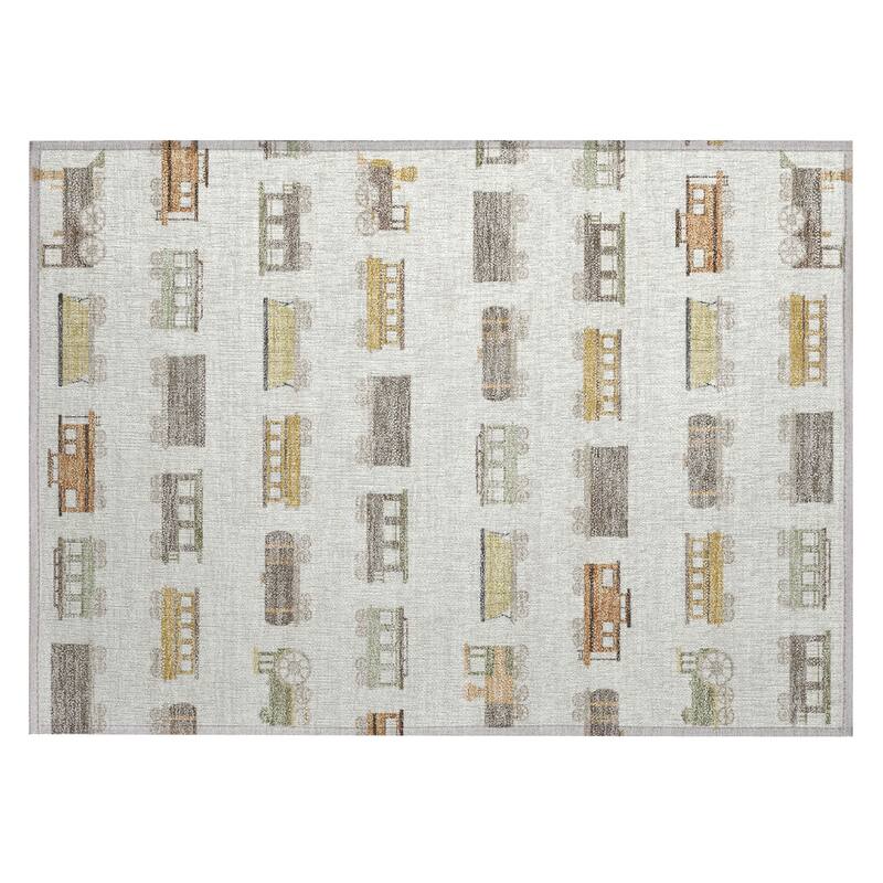 Machine Washable Indoor/ Outdoor Modern Train Chantille Rug
