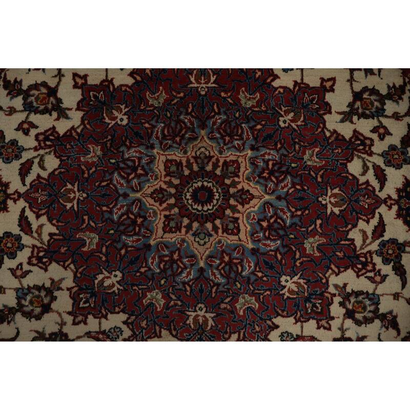 Hand Knotted Oriental 100% Wool Carpet Traditional Floral Beige & Ivories Isfahan Area Rug - 12' 10'' X 8' 9''