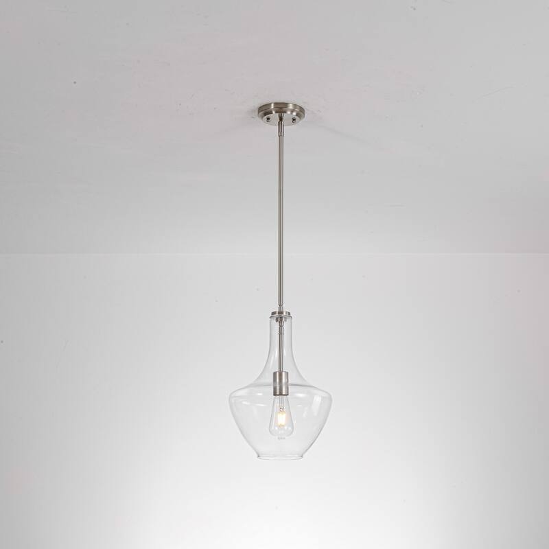 10.4" 1-Light Modern Bell-Shaped Chrome/Gold/Matte Black Clear Glass Pendant Light for Kitchen Island Dining Room - Chrome