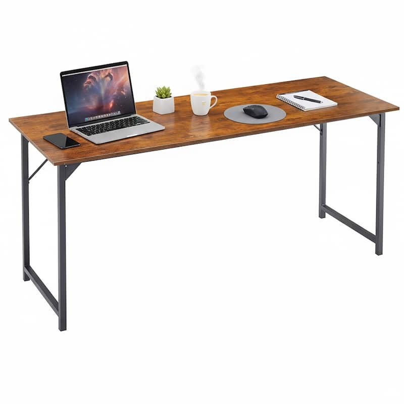 Computer Desk, 40-63 Inch Home Office Desk, Gaming Writing Work from Home Study Desk, Large Legroom, Sturdy Metal Frame - 63inch - Brown