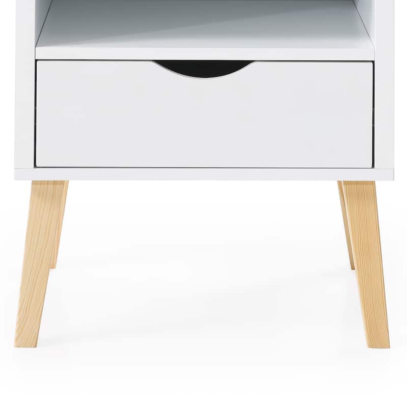 Farmhouse White Solid Wood Nightstand, End Table with 1 Drawer and 1 Storage Shelf - 19" L x 19" W x 22" H