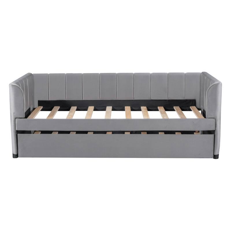 Twin Size Upholstered Daybed with Ergonomic Design Backrest and Trundle