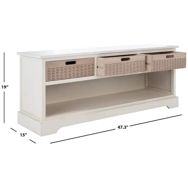 dimension image slide 1 of 3, SAFAVIEH Landers 3-Drawer Bottom Shelf Storage Bench - 47.3" W x 15" L x 19" H